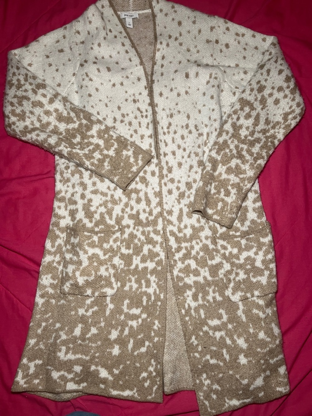 Women’s Nine West Long Patterned Cardigan Size Large Beige Preowned